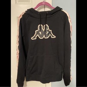 Kappa Black Hoodie with Cream and Red Logo Trim